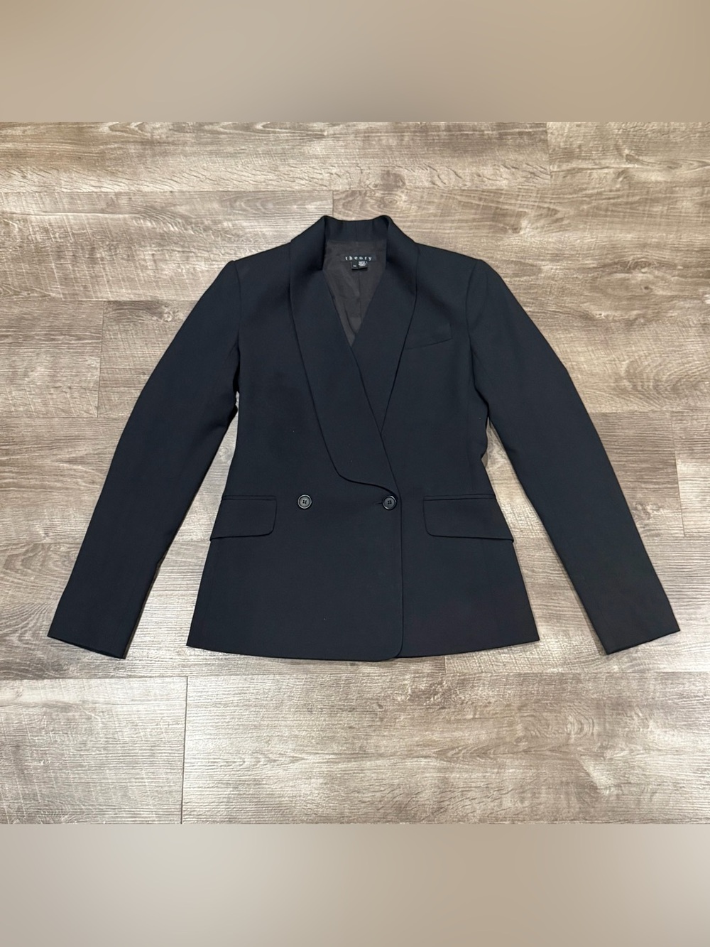 Theory Womens Double Breasted All Black Blazer Size 00.